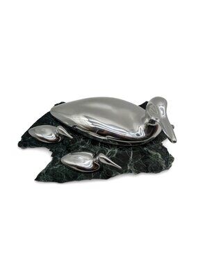 Hoselton Sculpture Loon Family Trio On Green Marble Base Canada Vintage